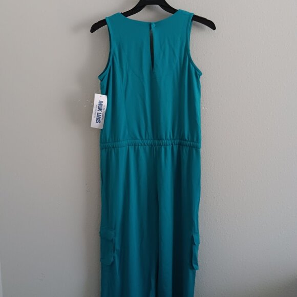 MUK LUKS French Terry Straight Leg Cargo Jumpsuit - Teal (Sz M) a677907 - Picture 5 of 5